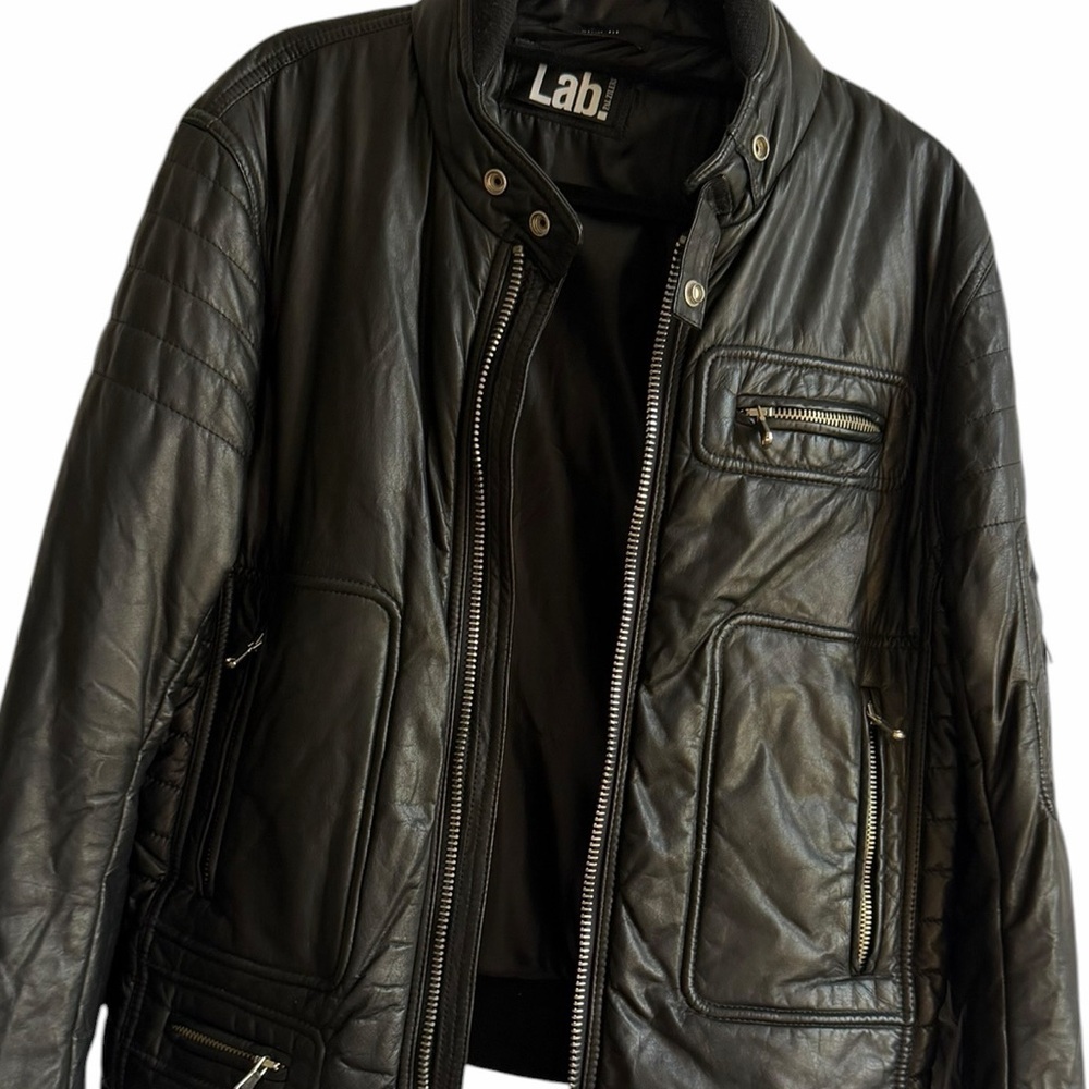 Pal Zileri Men's 100% Genuine Leather Black Quilted Bomber Jacket Size Small